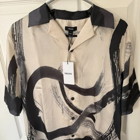 New men's Small Reiss Zephr-SS shirt in charcoal grey and off white - Picture 2 of 5